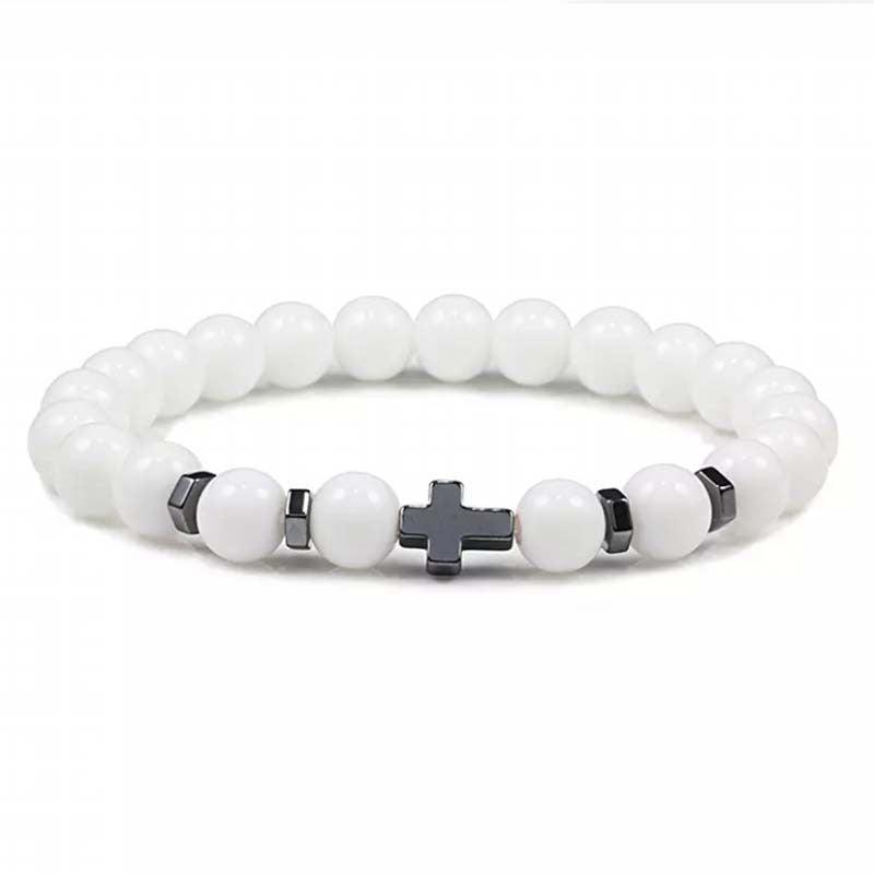 Natural Stone Cross Beaded Bracelet