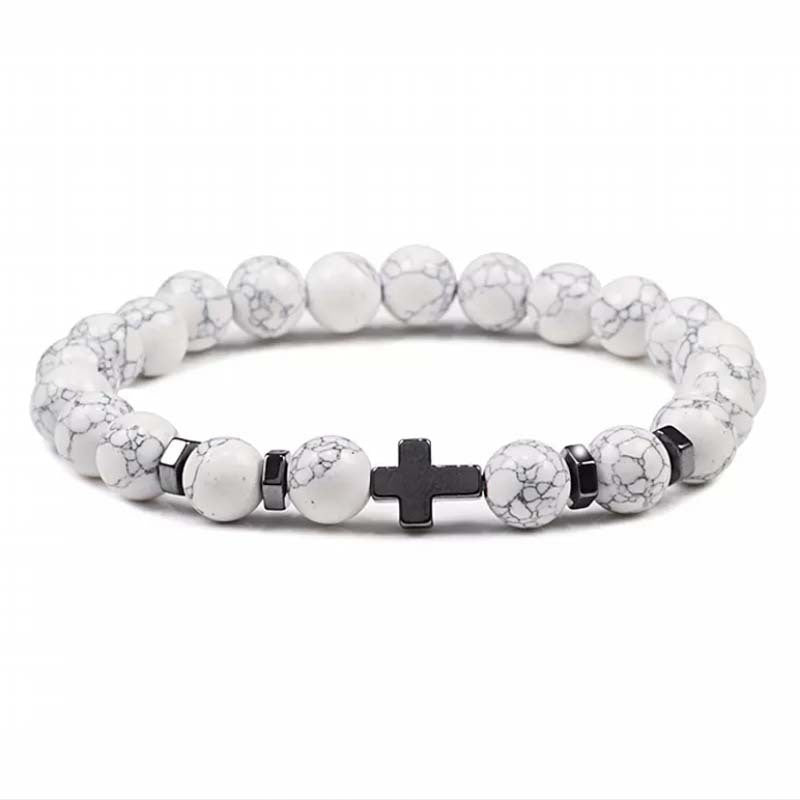 Natural Stone Cross Beaded Bracelet