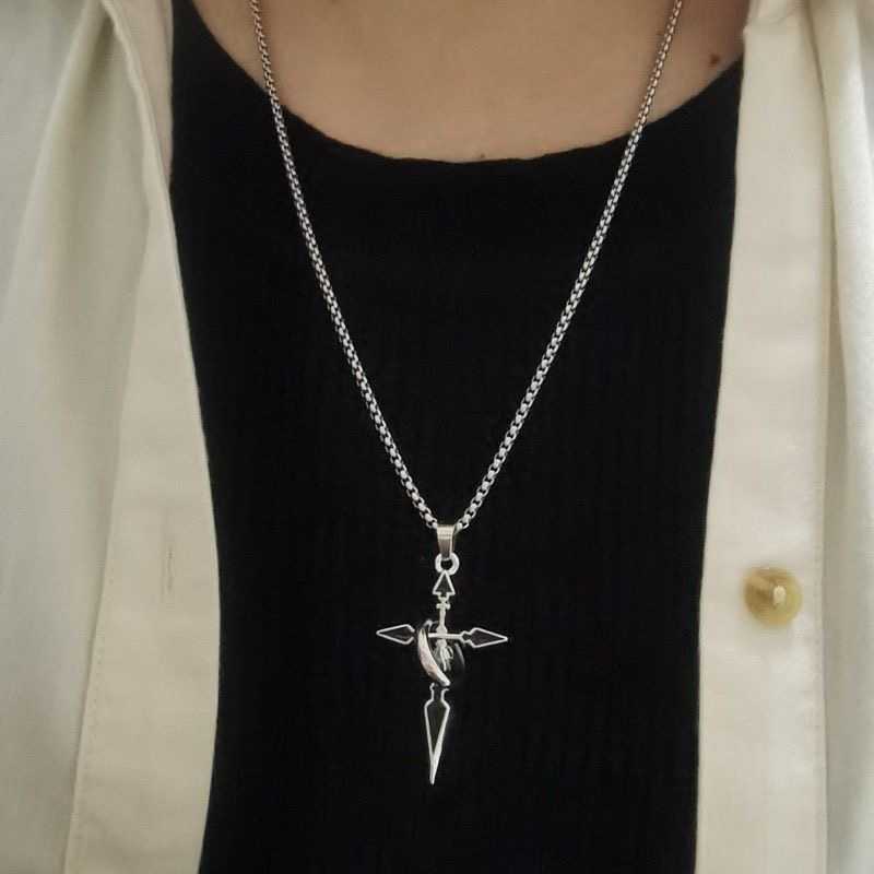 Minimalist Hip Hop Ring Cross Pendant Necklace