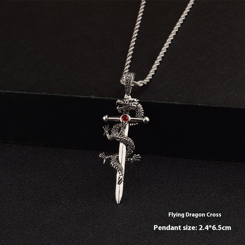 Men's Dragon Sword and Clawless Pendant Necklace